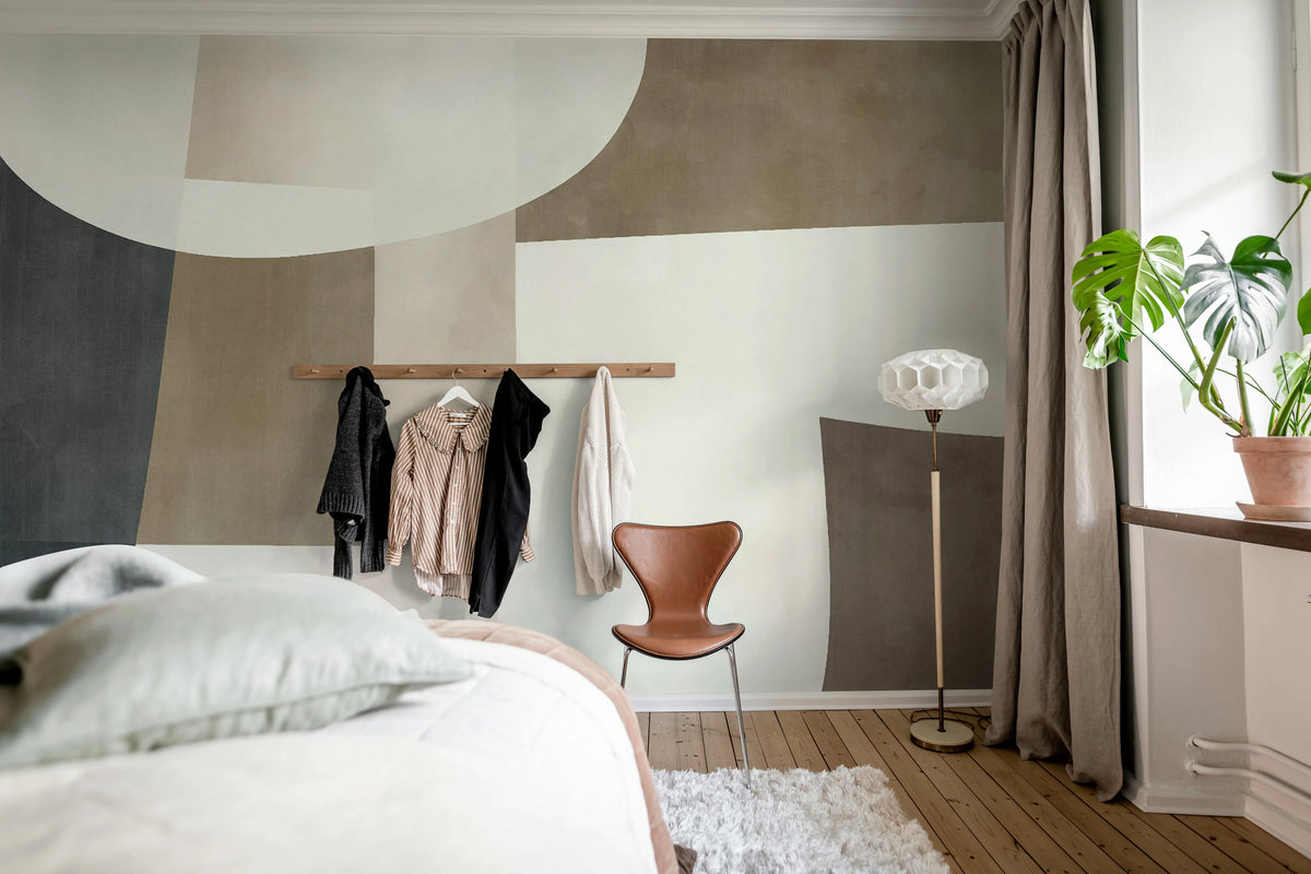 Soft Contours, Greige Mural Wallpaper - room preview 03