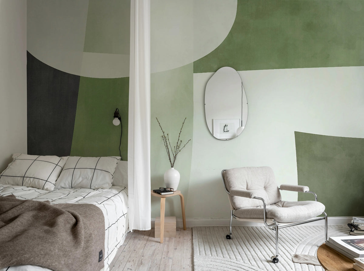 Soft Contours, Green Mural Wallpaper - room preview 03