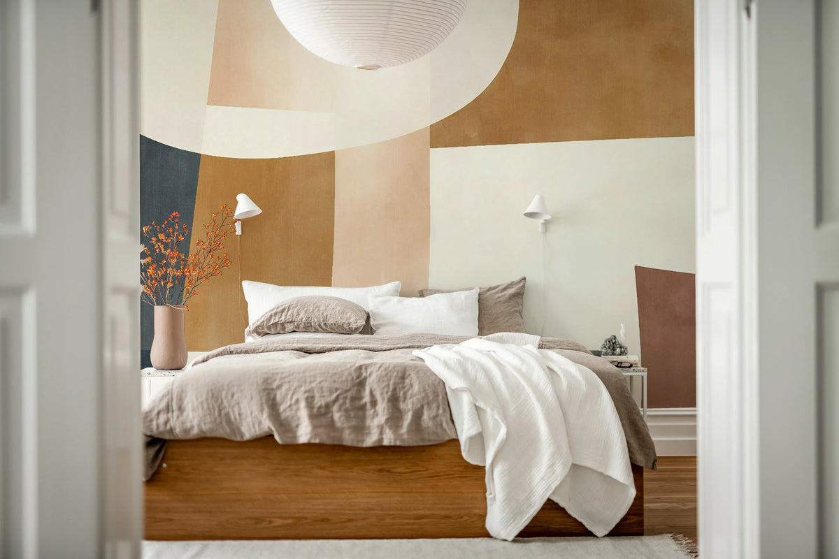 Soft Contours, Brown Mural Wallpaper - room preview 03