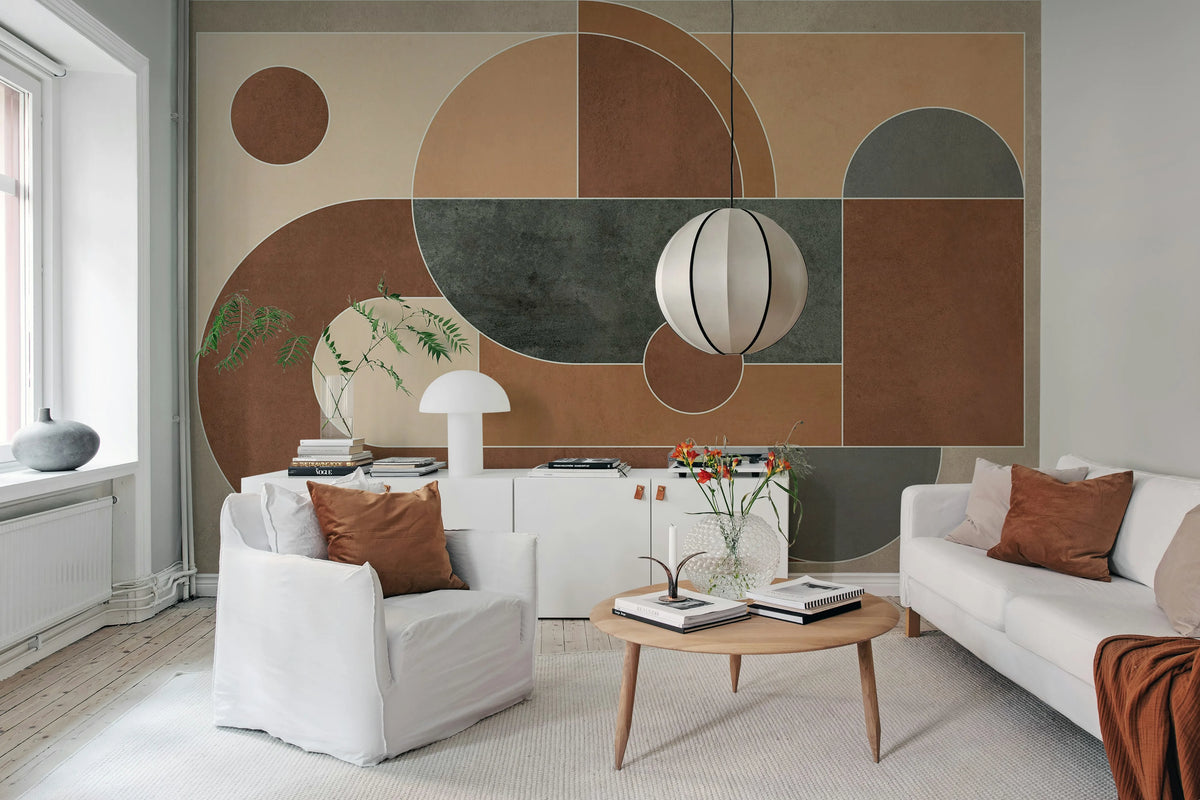 Abstract Geometry, Brown Mural Wallpaper - room preview 03