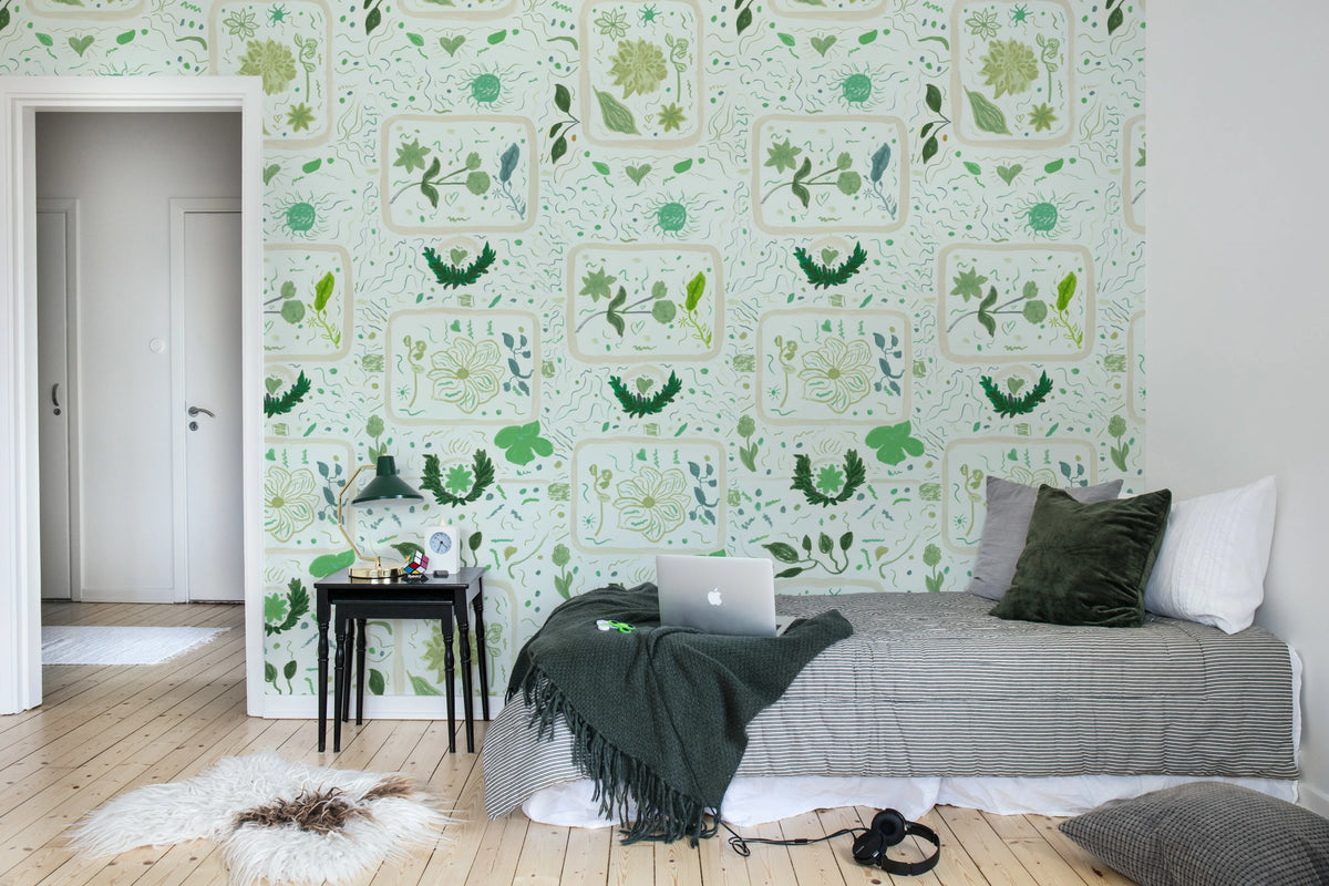 Reverie, Green Mural Wallpaper - room preview 03