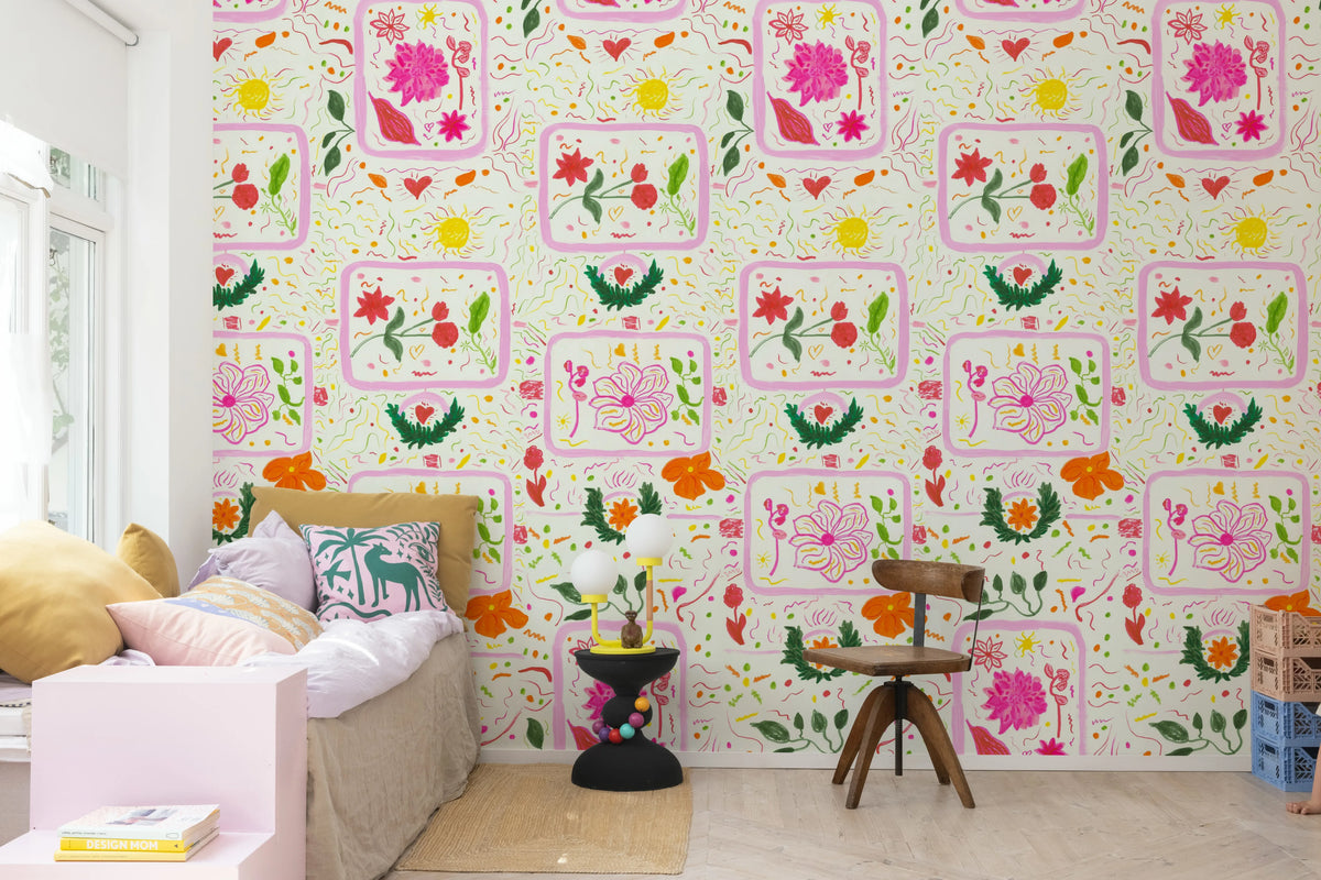 Reverie, Pink Mural Wallpaper - room preview 03