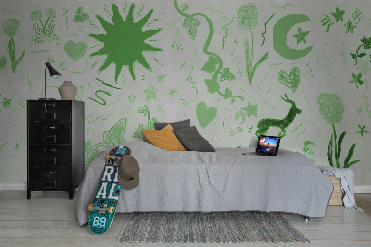 Chroma, Green Mural Wallpaper - room preview 03