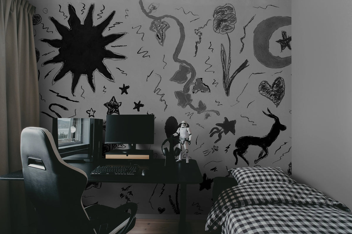 Chroma, Black & White Mural Wallpaper - room preview 03