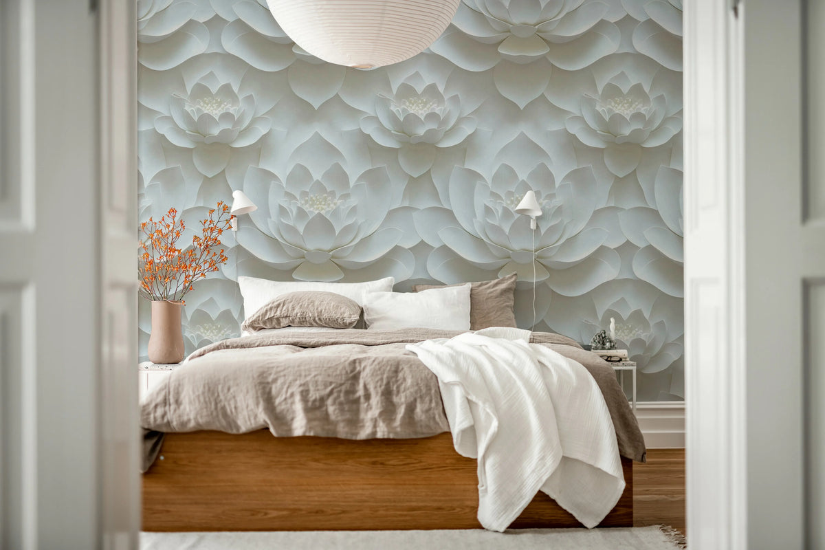 Lotus Dream, White Mural Wallpaper - room preview 03