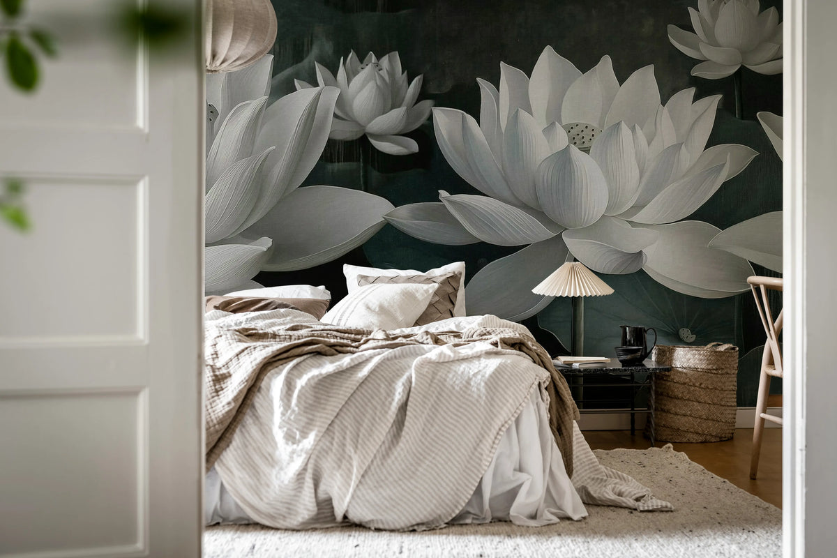 White Lotus, Night Mural Wallpaper - room preview 03
