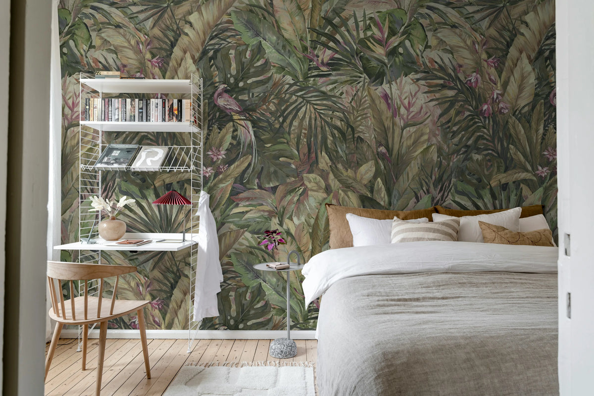 Birds in the Jungle, Lilac Mural Wallpaper - room preview 03