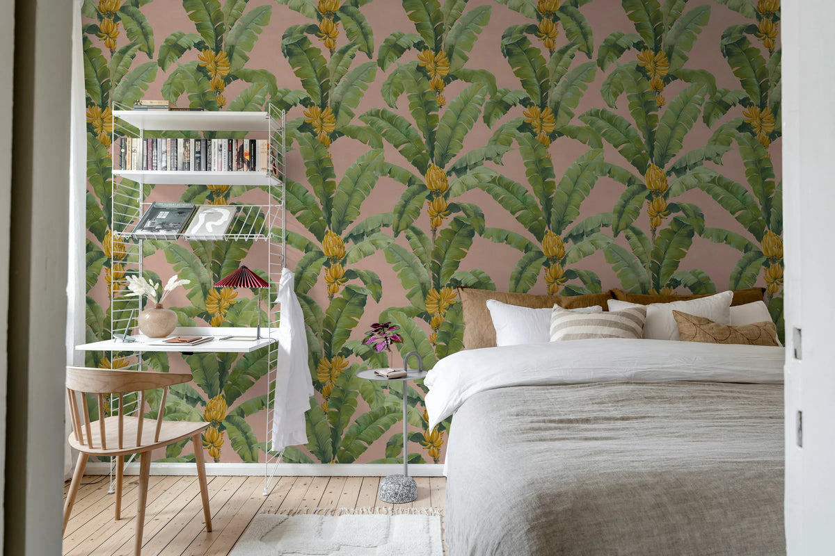 Banana Leaf, Pink Mural Wallpaper - room preview 03