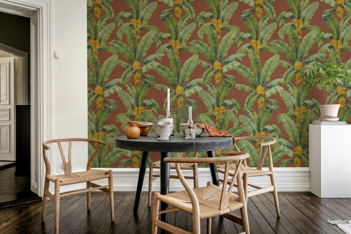 Banana Leaf, Burgundy Mural Wallpaper - room preview 03