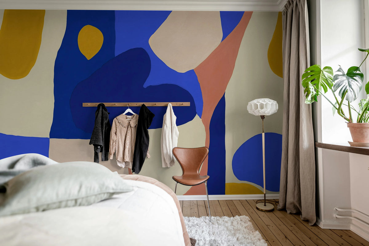 Shapes, Blue Mural Wallpaper - room preview 03