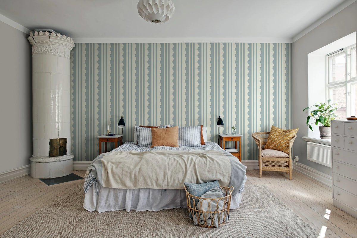 Wavy Stripe, Blue Mural Wallpaper - room preview 03
