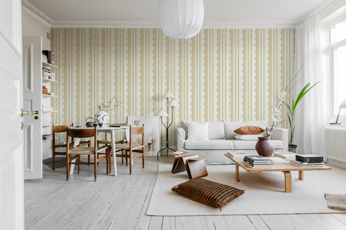 Wavy Stripe, Beige Mural Wallpaper - room preview 03