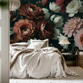 Bouquet in Bloom, Dark Mural Wallpaper - room preview 03