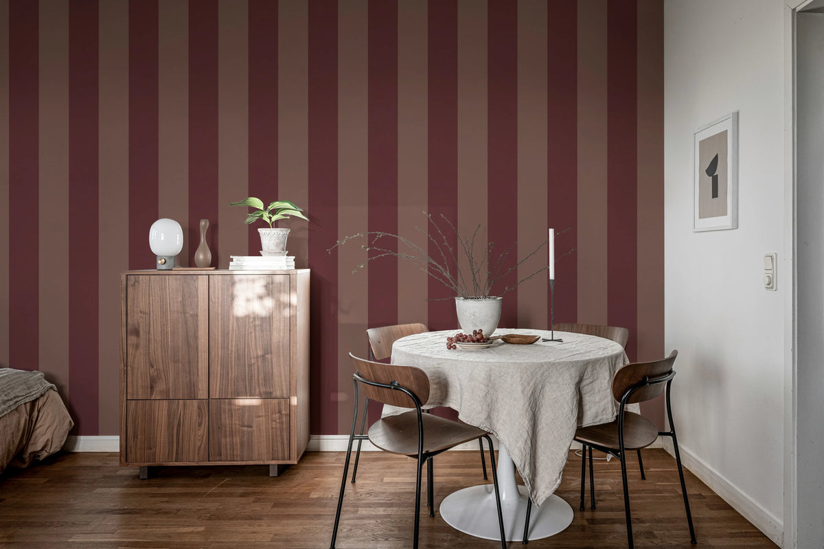 Bold Stripes, Burgundy Mural Wallpaper - room preview 03