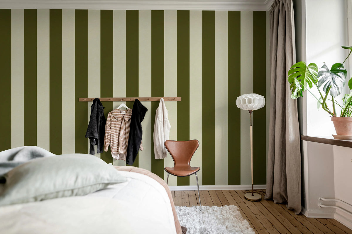 Bold Stripes, Green Mural Wallpaper - room preview 03