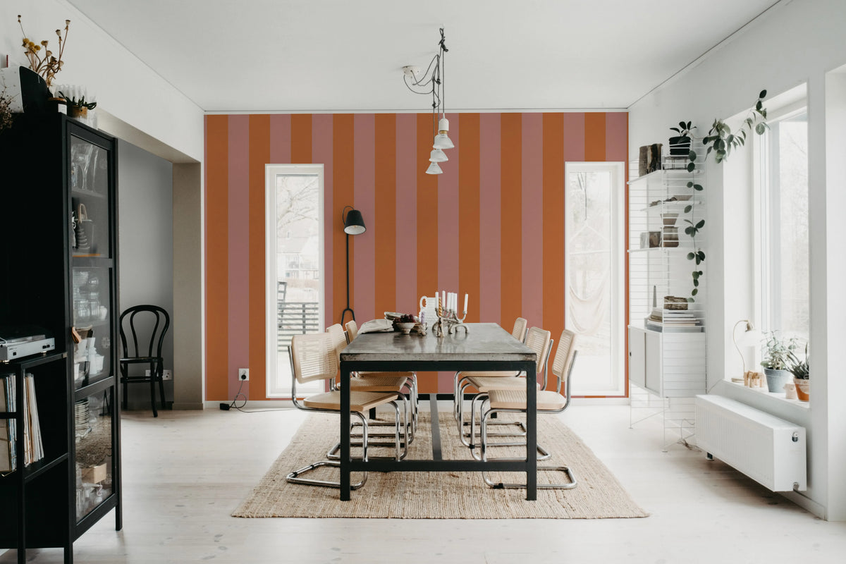 Bold Stripes, Orange Mural Wallpaper - room preview 03