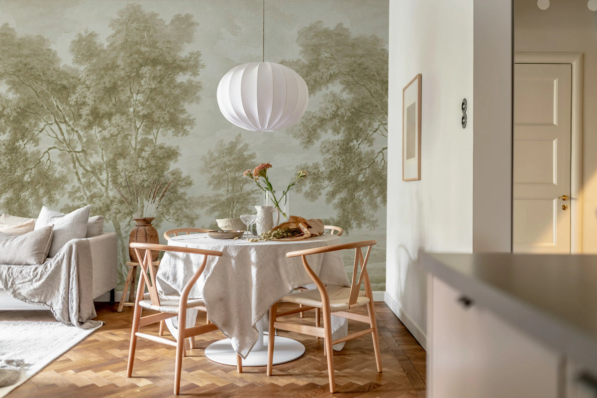 Tree on the Hill, Beige Mural Wallpaper - room preview 03