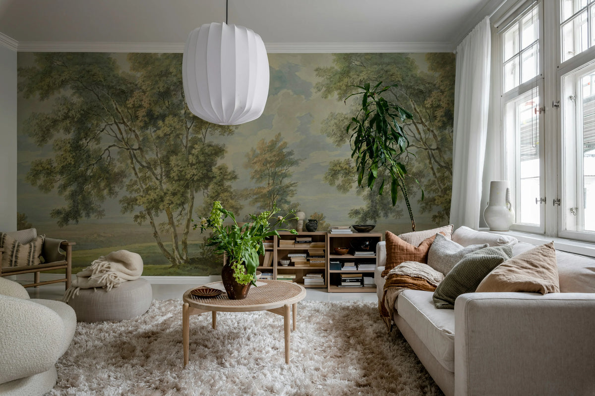 Tree on the Hill, Vintage Mural Wallpaper - room preview 03