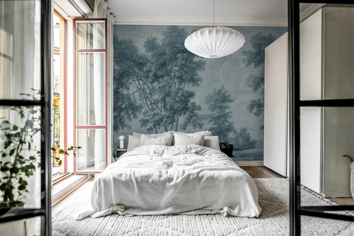 Tree on the Hill, Blue Mural Wallpaper - room preview 03