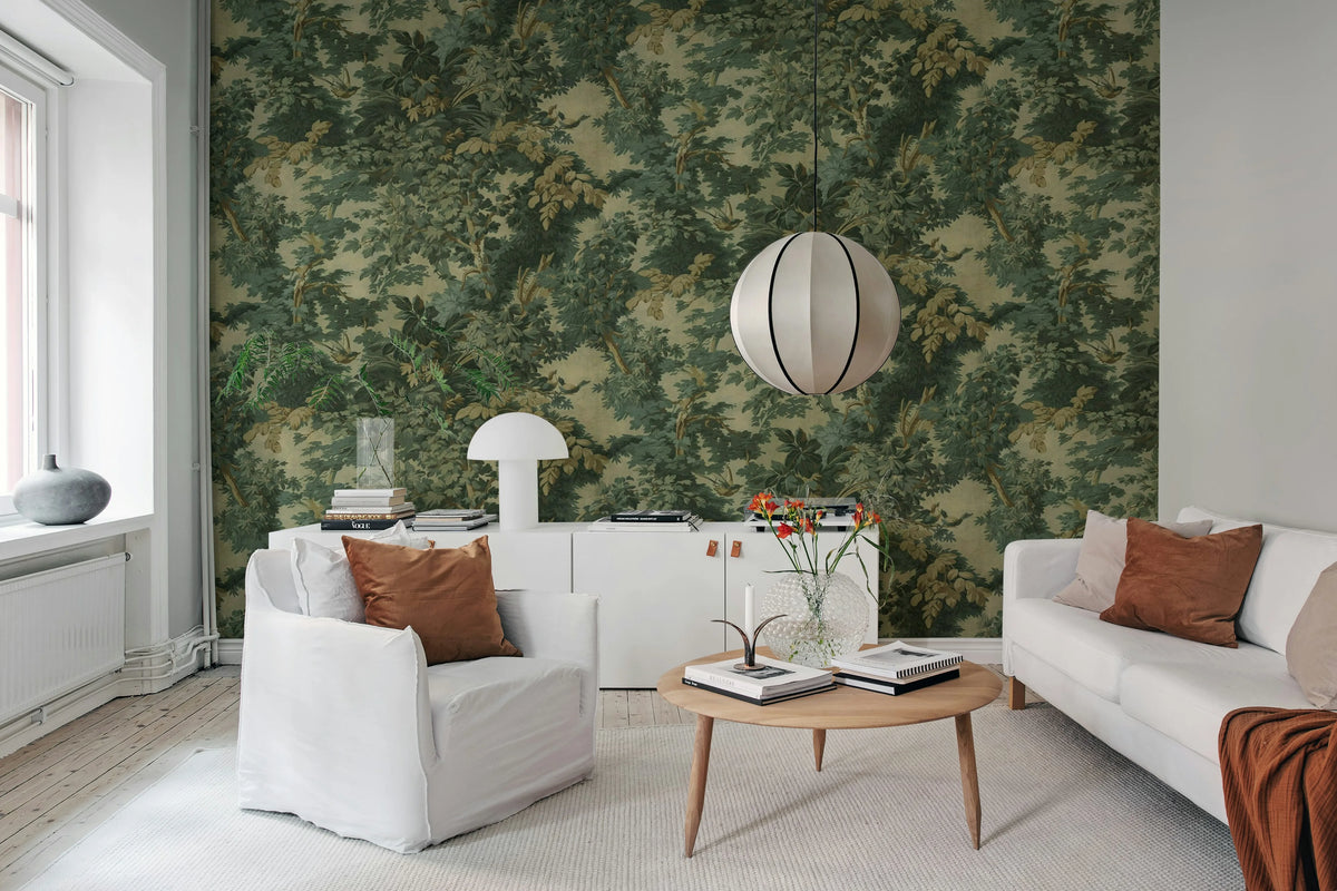 Woodland Birds, Green Mural Wallpaper - room preview 03