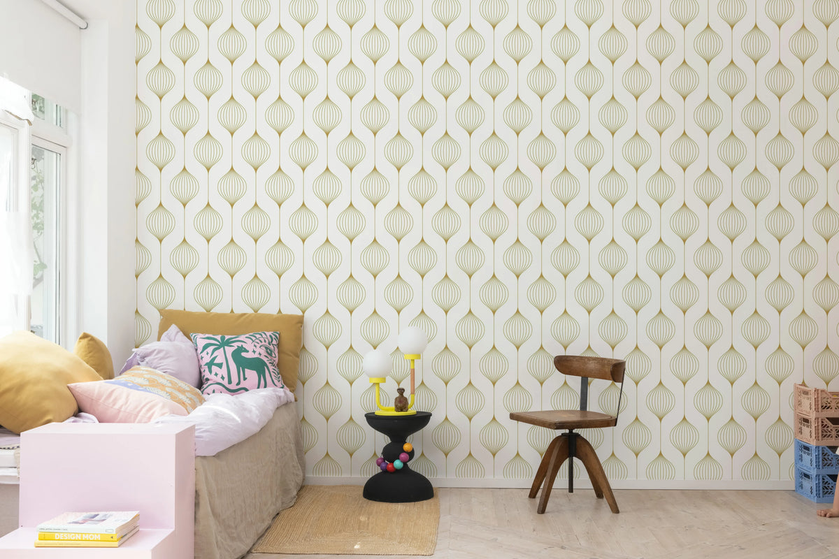 Retro Flow, Mustard Mural Wallpaper - room preview 03