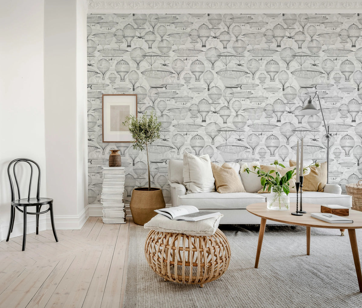 Bon Voyage, Black & White Mural Wallpaper - room preview 03
