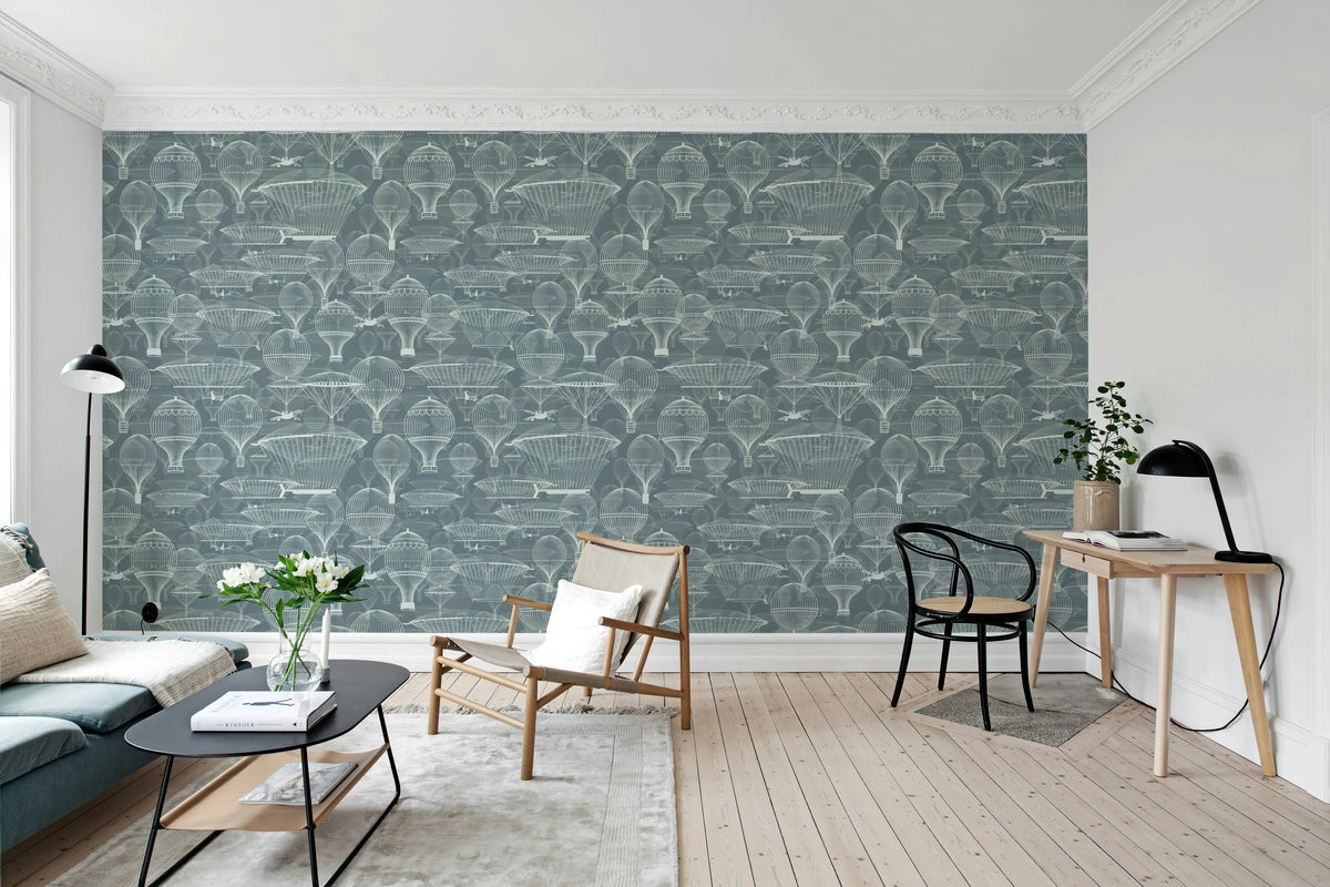 Bon Voyage, Blue Mural Wallpaper - room preview 03