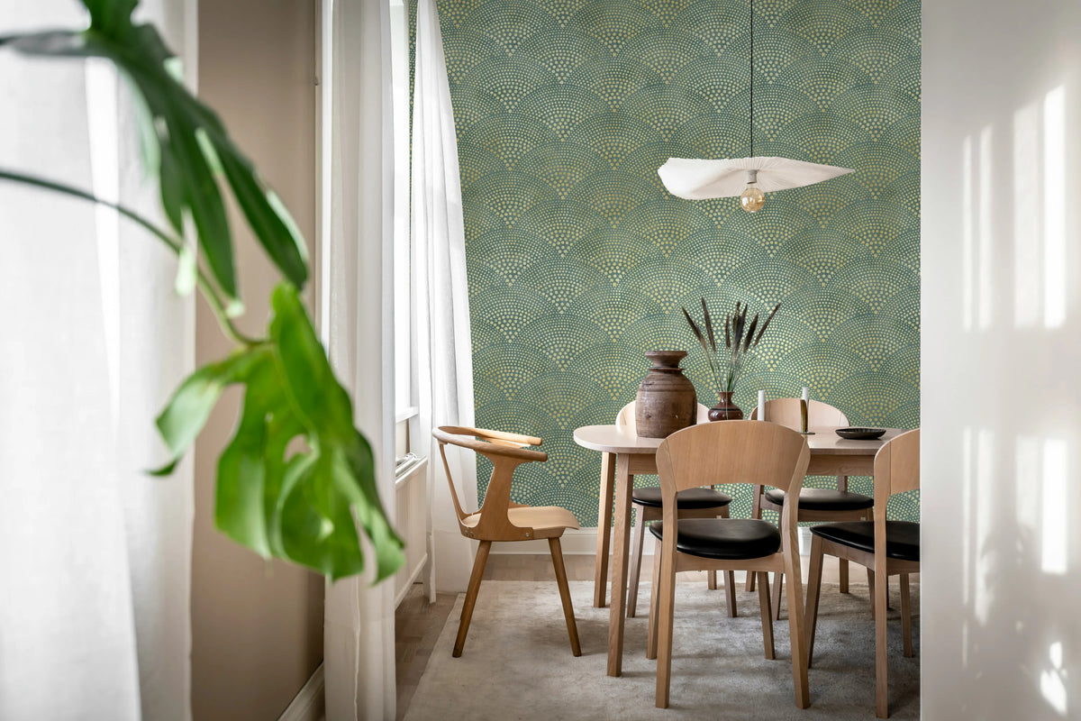 Shimmer Fan, Green Mural Wallpaper - room preview 03