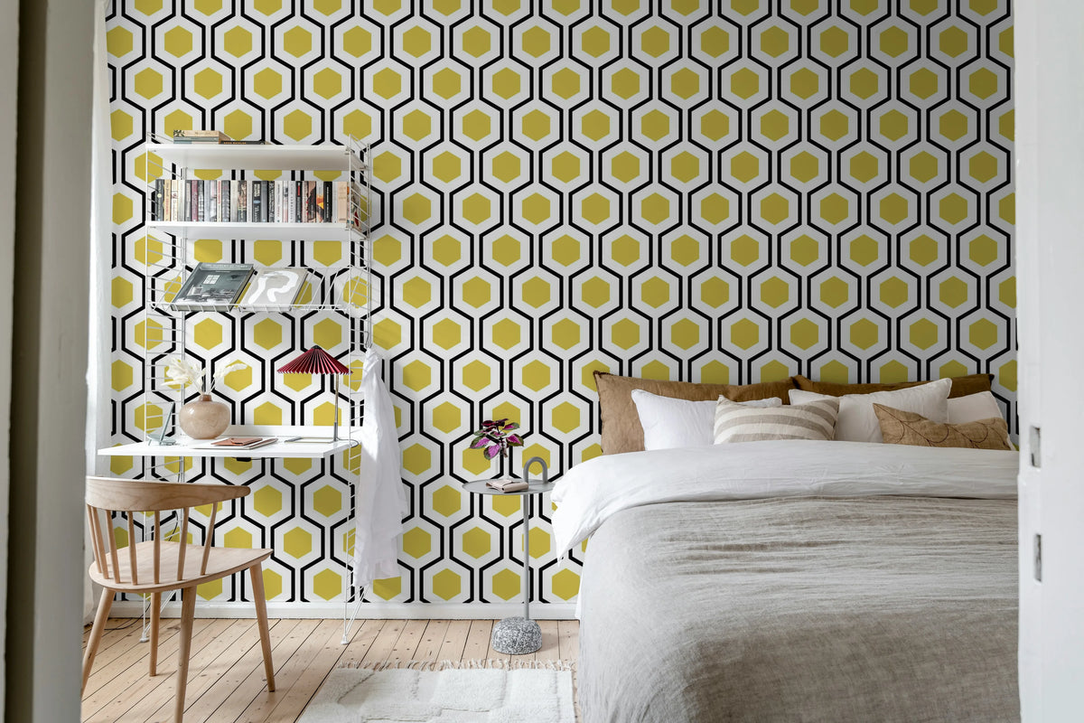 Bold Hexagon, Yellow Mural Wallpaper - room preview 03