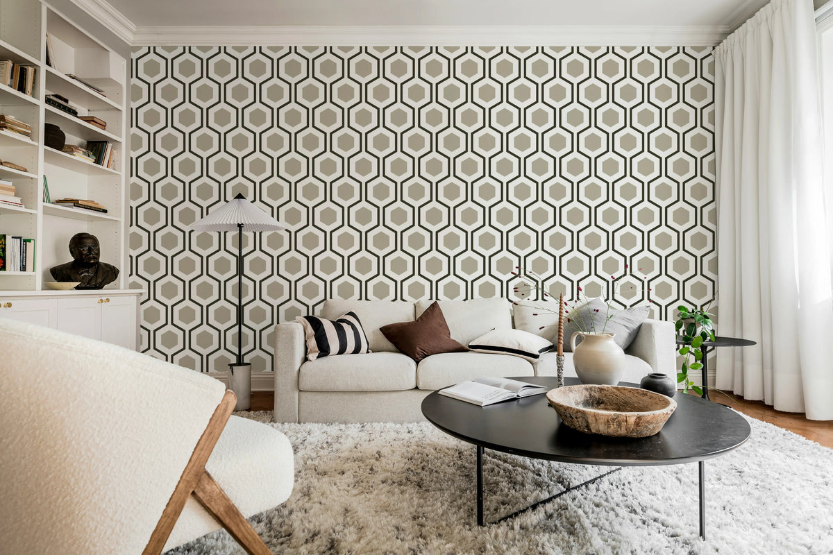 Bold Hexagon, Gray Mural Wallpaper - room preview 03