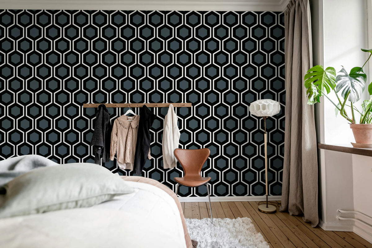 Bold Hexagon, Blue Mural Wallpaper - room preview 03