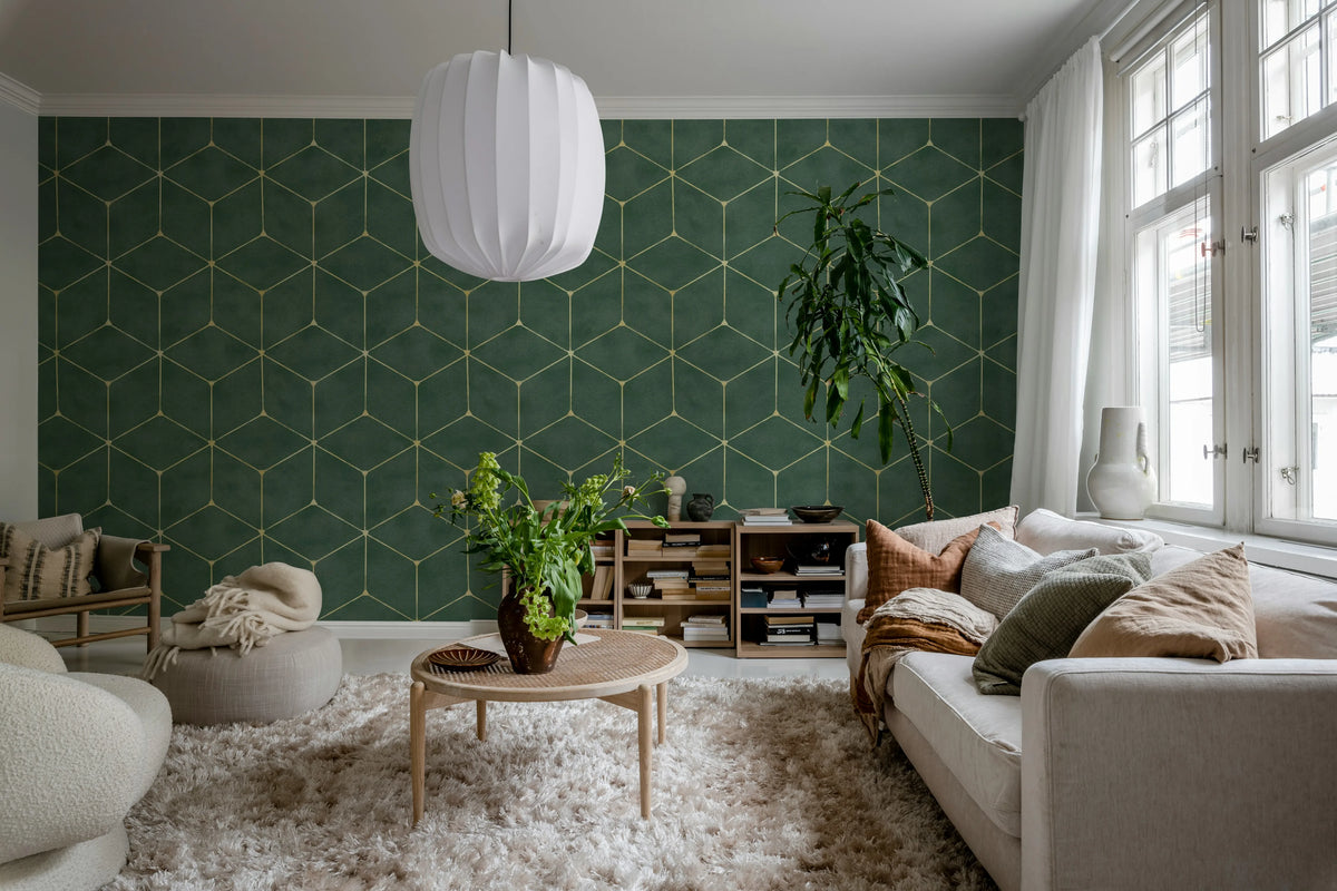 Hexaeder, Green Mural Wallpaper - room preview 03