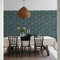 Hexaeder, Blue Mural Wallpaper - room preview 03