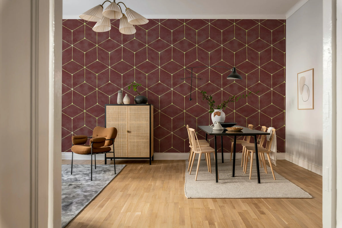 Hexaeder, Burgundy Mural Wallpaper - room preview 03