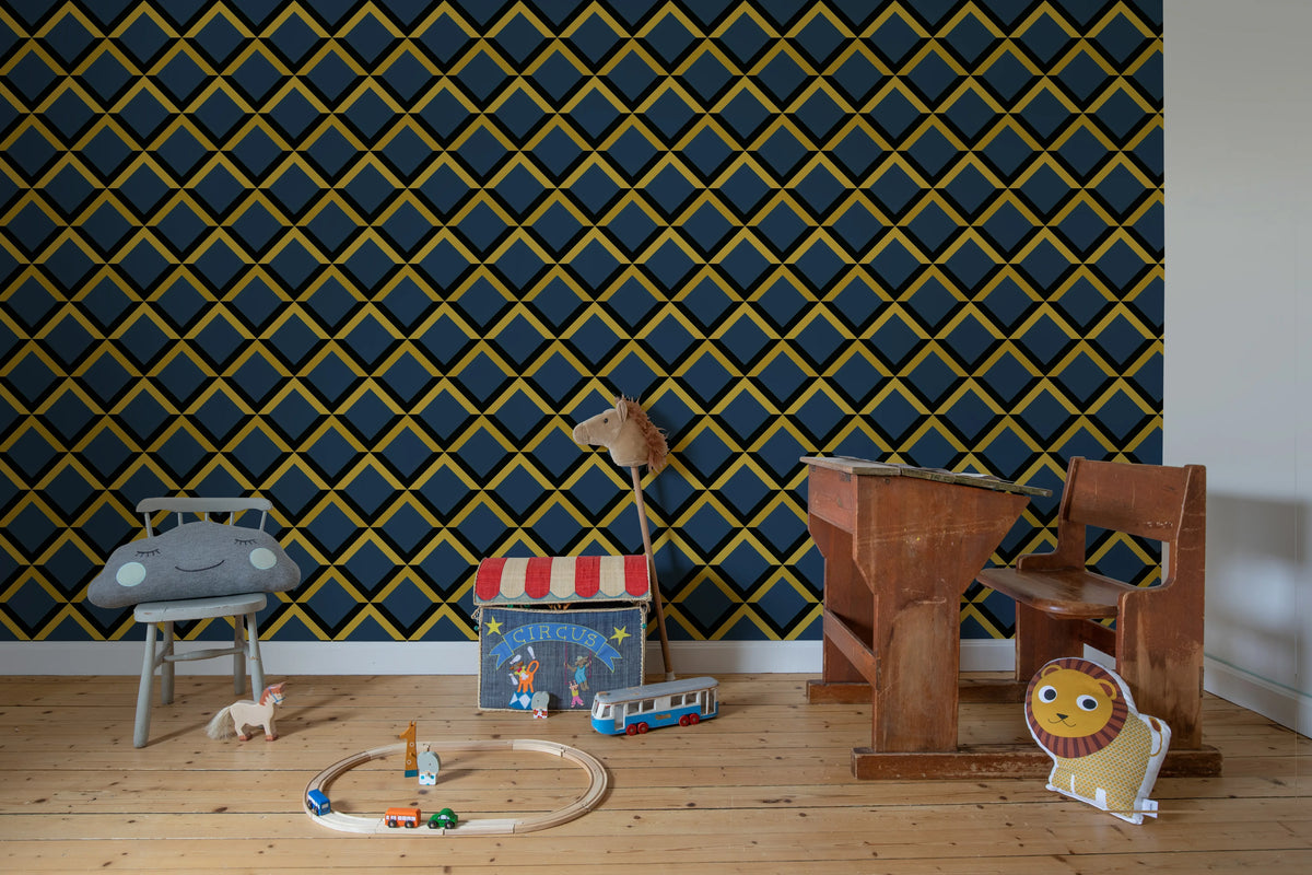 Lattice, Dark Blue Mural Wallpaper - room preview 03