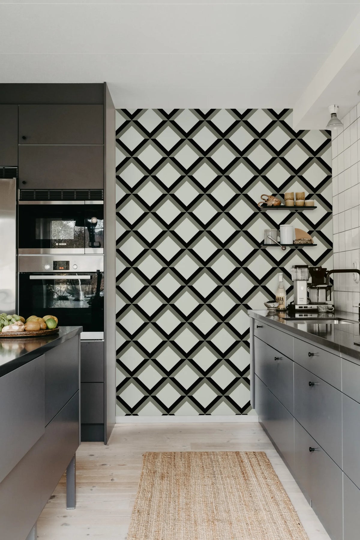 Lattice, Gray Mural Wallpaper - room preview 03