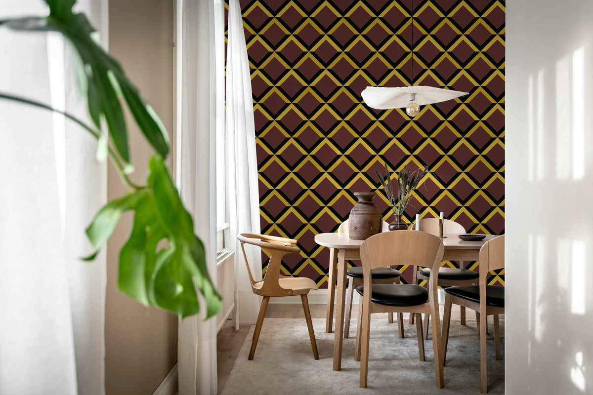 Lattice, Burgundy Mural Wallpaper - room preview 03