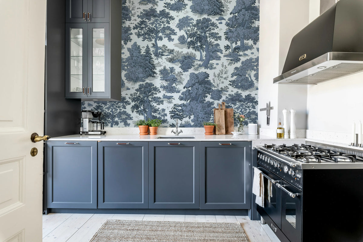 Woodland Toile, Blue Mural Wallpaper - room preview 03
