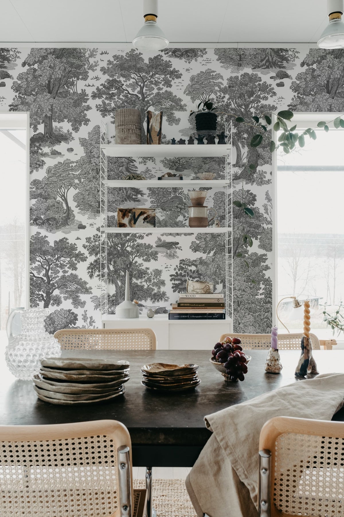 Woodland Toile, Gray Mural Wallpaper - room preview 03