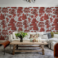 Woodland Toile, Red Mural Wallpaper - room preview 03