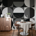 Circle Grid, Black & White Mural Wallpaper - room preview 03