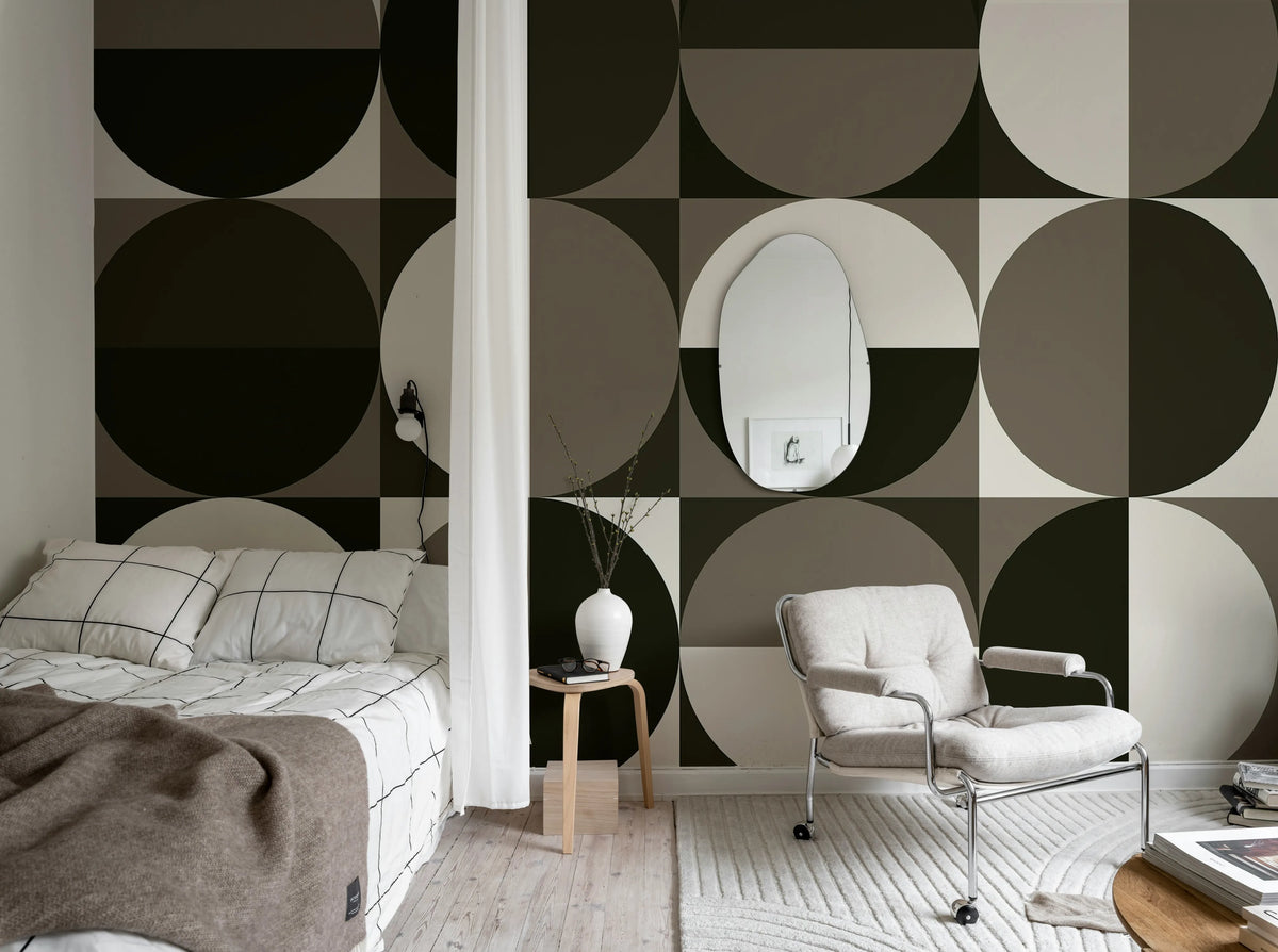 Circle Grid, Brown Mural Wallpaper - room preview 03