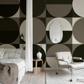 Circle Grid, Brown Mural Wallpaper - room preview 03