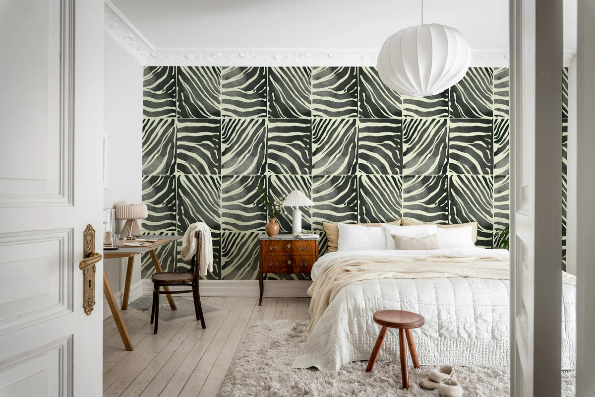 Savanna Stripe, Black & White Mural Wallpaper - room preview 03