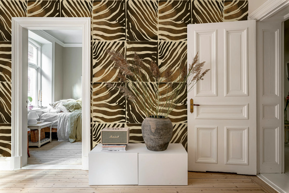 Savanna Stripe, Brown Mural Wallpaper - room preview 03