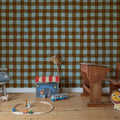 Gingham, Brown Mural Wallpaper - room preview 03