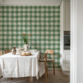 Gingham, Green Mural Wallpaper - room preview 03