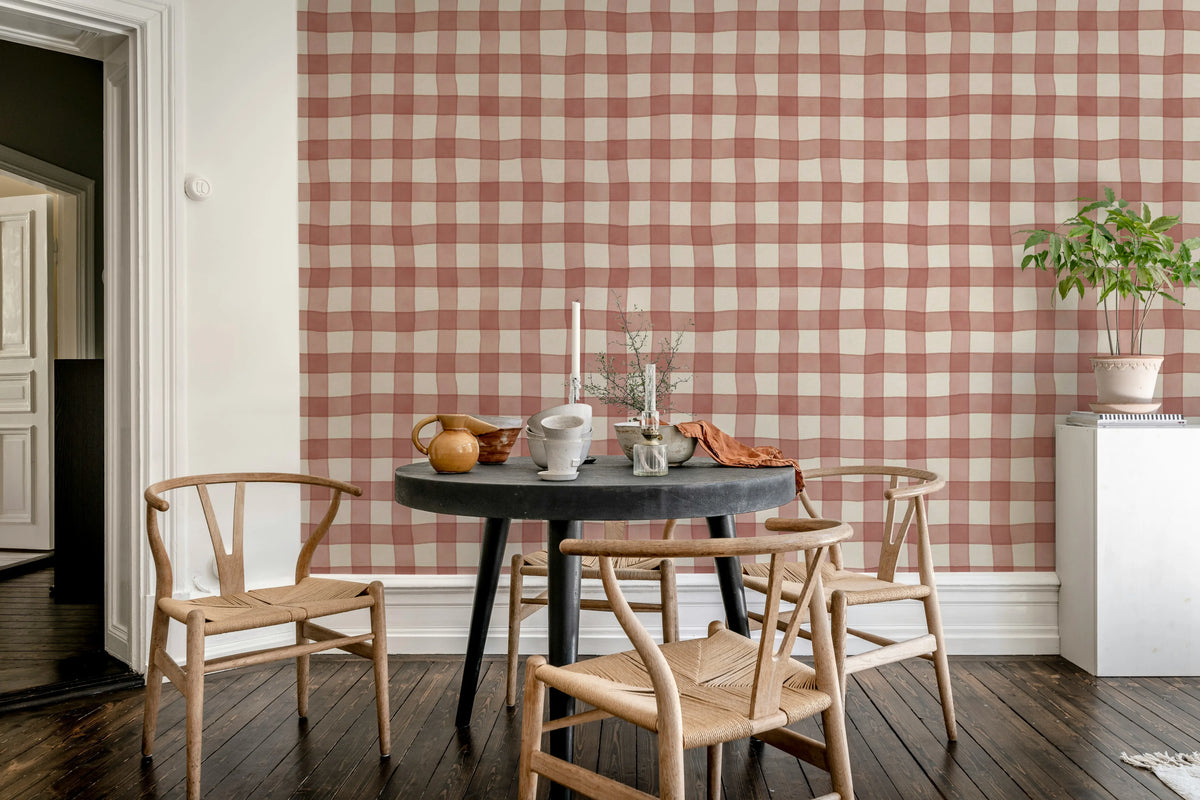 Gingham, Red Mural Wallpaper - room preview 03