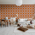 Bold Grid, Orange Mural Wallpaper - room preview 03