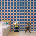 Bold Grid, Blue Mural Wallpaper - room preview 03